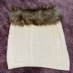 Talbots Cream Cable Knit Scarf with Faux Fur Trim
